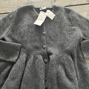NWT. Zara charcoal grey cardigan with peplum waist. Size L.